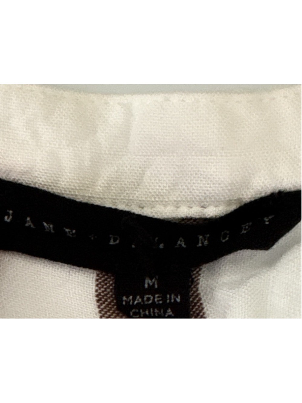 Jane + Delancey Womens Medium Top White Brown Plaid Windowpane Split Neck Boho M - Picture 2 of 7